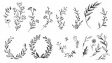 Fototapeta Big Ben - Minimalistic botanical wedding frame elements, including wreaths, flowers, and leaf branches in a hand-drawn pattern, set against a white background