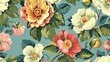 Retro floral background featuring a vibrant array of blossoms reminiscent of bygone eras. Nostalgic design adds a touch of vintage charm to any project or setting, evoking memories of days gone by