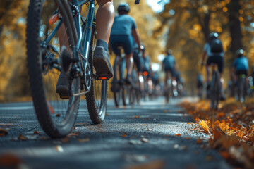 Environmental advocates organizing community bicycle rallies, promoting sustainable and emission-free transportation. Concept of cycling for sustainability. Generative Ai.