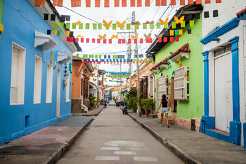 Sticker - colorful street of cartagena de indias old town, colombia	