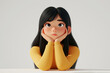 © Cherstva - Think question doubt cartoon character young Asian woman girl person portrait in 3d style design on light background. Human people feelings expression concept