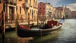 Venetian Gondola Moored on a Canal, UNESCO World Heritage Site in Veneto: