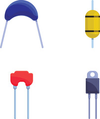 Poster - Capacitor icons set cartoon vector. Capacitor and resistor. Electronic component