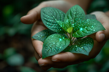 Poster - A technology startup developing apps and platforms to educate users about sustainable living practices and promote eco-conscious choices. Concept of technology for sustainability. Generative Ai.
