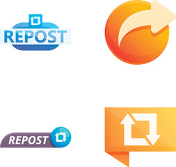 Poster - Repost icons set cartoon vector. Retweet, repost and share button. Spreading information on internet