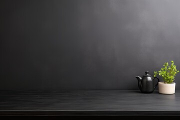 Poster - Dark and Elegant Black Table Top for Baking or Counter Use. Isolated on White Background for Blank