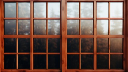 Poster - A wooden window looking out into a forest. Ideal for nature and relaxation concepts