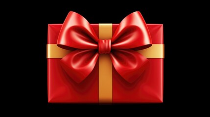 Poster - A red gift box with a gold ribbon and bow. Perfect for holiday and celebration concepts