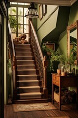 Poster - A staircase leading up to a second floor. Suitable for real estate or architectural concepts