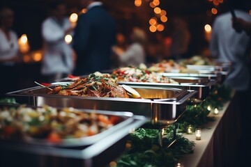 Poster - A buffet table filled with a variety of food options. Ideal for catering and event planning
