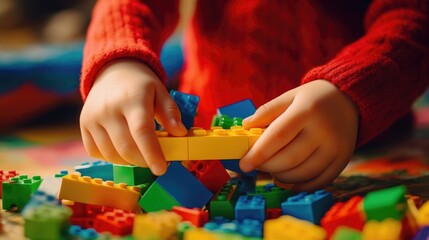 Poster - A child happily playing with colorful. Perfect for educational or childhood themes