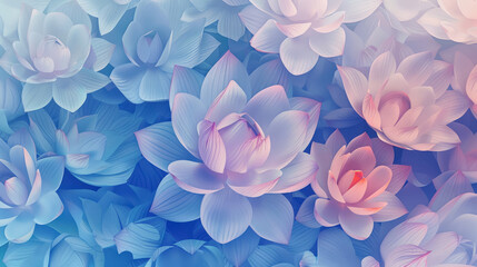 beautiful holographic lotus flowers pattern on a gradient background