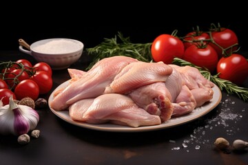Wall Mural - Plate of raw chicken on table, perfect for food preparation concepts