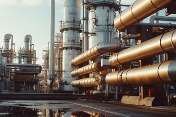 Poster - A group of pipes in a large industrial area. Suitable for industrial and manufacturing concepts