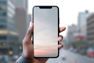 Aufkleber - Close-up of a person holding a smartphone. Suitable for technology concepts