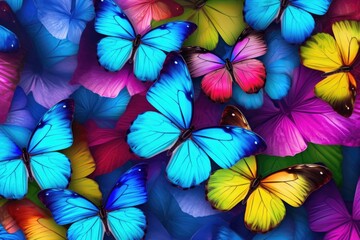 Aufkleber - A group of vibrant butterflies flying through the air. Perfect for nature and wildlife themed designs