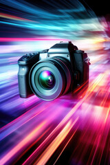 Wall Mural - A digital camera with a blurry background. Suitable for technology concepts