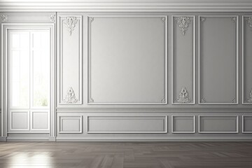 Sticker - Minimalistic empty room with white walls and wood floors. Suitable for interior design concepts