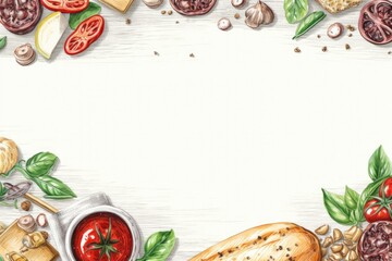 Aufkleber - Various food items arranged on a table, suitable for food blogs or restaurant menus