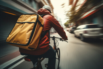 Canvas Print - A man riding a bike in an urban setting. Suitable for lifestyle or transportation concepts