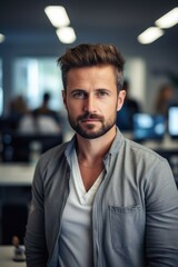 Aufkleber - A man with a beard wearing a white shirt. Suitable for various business or casual concepts