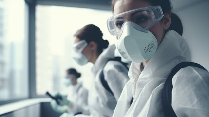 Aufkleber - Group of people wearing protective gear and goggles. Suitable for industrial safety concepts