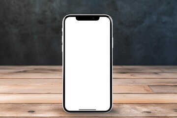 Aufkleber - Modern cell phone resting on a rustic wooden table. Perfect for technology or communication concepts