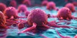 Vivid 3D illustration of cancer cells in a dynamic and aggressive environment signaling growth and spread, Generative AI
