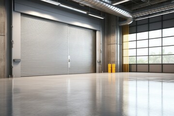 Wall Mural - A large industrial building with a spacious garage door. Suitable for commercial and industrial concepts