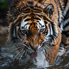 Poster - a tiger drinking water from the water