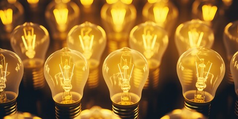 Poster - Group of light bulbs on a table, suitable for business or creativity concepts
