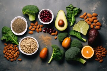 Poster - A variety of fresh fruits and vegetables on a table, suitable for healthy eating concept