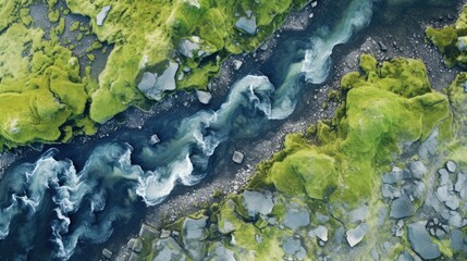 Aufkleber - Scenic view of a river running through a lush green forest, perfect for nature backgrounds