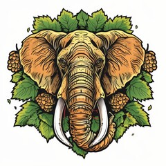 Poster - an elephant with tusks and leaves