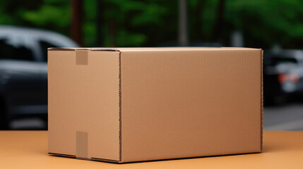 Poster - A cardboard box sitting on top of a table. Perfect for packaging or storage concept