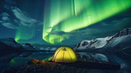 Wall Mural - A tent pitched up in front of the aurora bore. Perfect for outdoor adventure enthusiasts