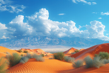 Poster - Expansive desert landscapes showcasing sand dunes and oasis formations. Generative Ai.