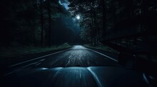 A car driving down a road at night, perfect for transportation concepts