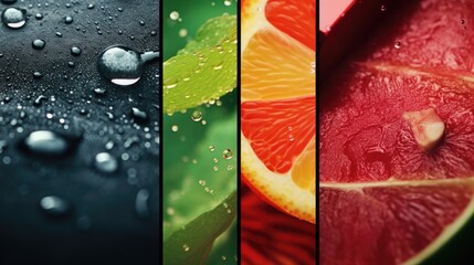 Poster - A series of four pictures featuring different fruits. Suitable for food and healthy lifestyle concepts