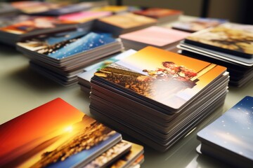 Poster - A table covered with numerous cards. Ideal for various card game concepts