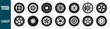 © Tata - Black rubber wheel tire set icon illustration. Car tire tread tracks, motorcycle racing wheels and dirty tires track