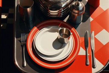Poster - A tray with a red and white checkered table cloth. Perfect for kitchen or picnic themes