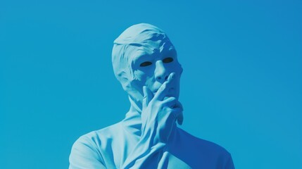 Poster - A statue of a man with a mask covering his face. Suitable for various themes and concepts
