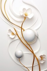 Poster - Elegant white and gold wallpaper with floral design. Perfect for home decor projects