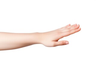 Fototapete - Person holding out hand against plain white backdrop. Suitable for various concepts and designs