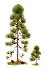 Poster - A group of pine trees isolated on a white background. Ideal for nature and environmental concepts