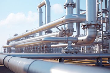 Poster - A bunch of pipes lined up next to each other. Suitable for industrial concepts