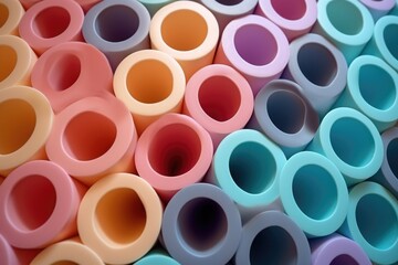 Poster - Close up of a variety of different colored cups. Suitable for various concepts and designs