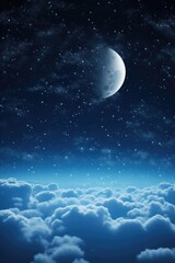 Aufkleber - A serene night sky with fluffy clouds and a half moon. Perfect for backgrounds or night-themed designs