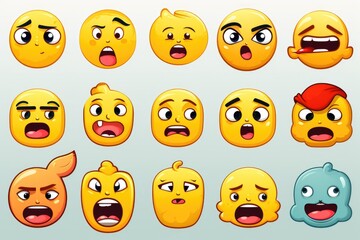Aufkleber - Collection of cartoon emoticons with various expressions. Ideal for web design and social media